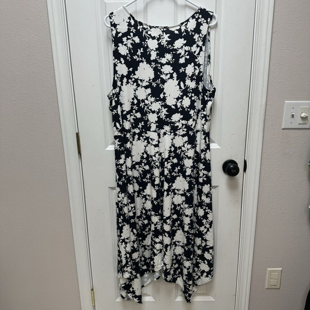 J. Jill Floral Print Tank Dress Womens V Neck XL White Black Sleeveless - Picture 2 of 8